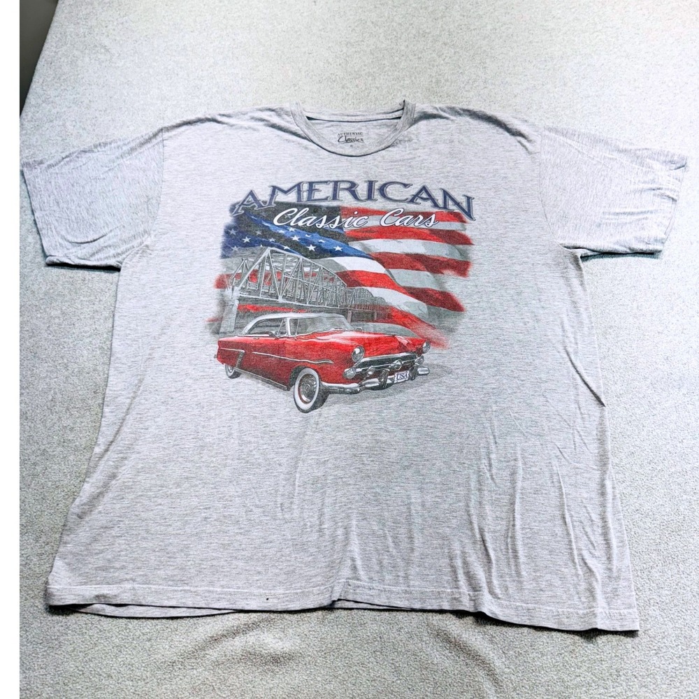 Authentic Classics T Shirt Mens XL Gray American Classic Cars Graphic Tee USA